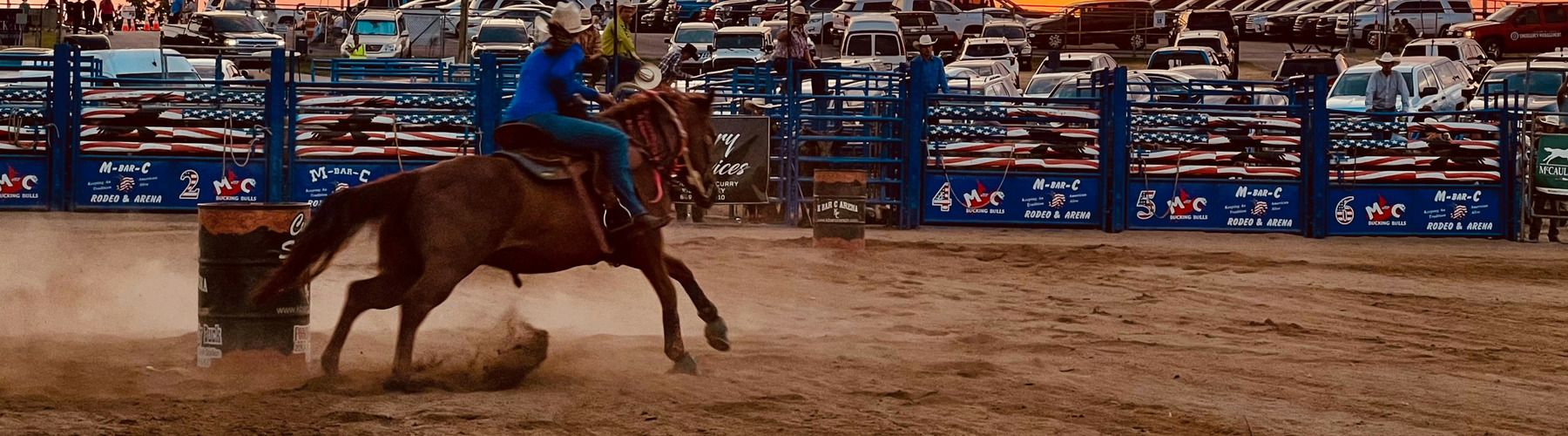 A woman barrel racing.